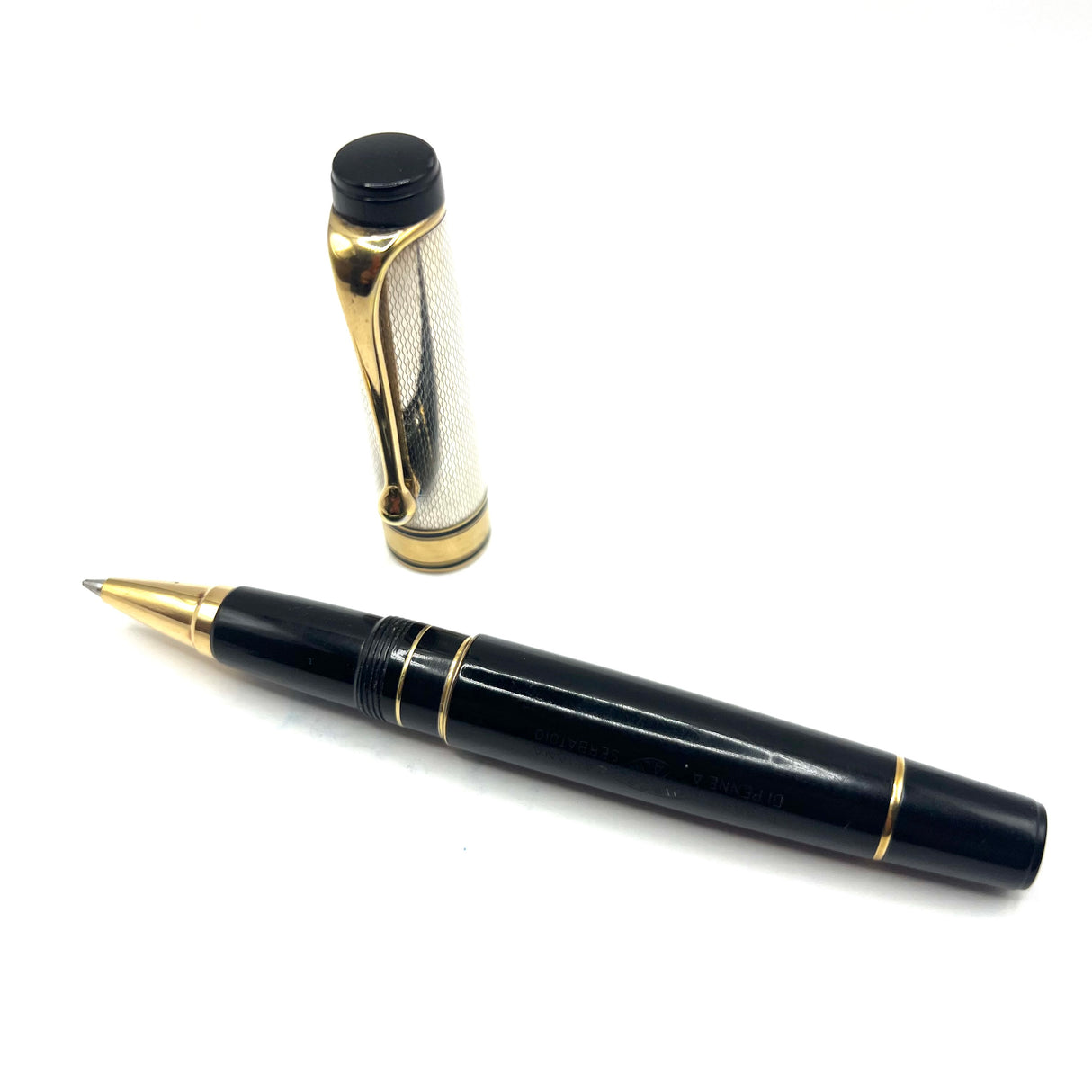 Aurora Optima Sterling Silver Guilloche Cap/Black Resin Barrel Rollerball