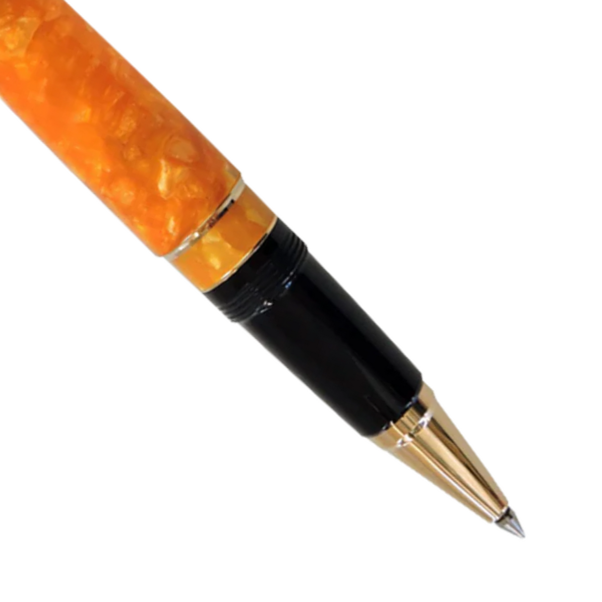 Aurora Optima O’ Sole Mio Black Resin w/ Marbled Orange Auroloide Rollerball