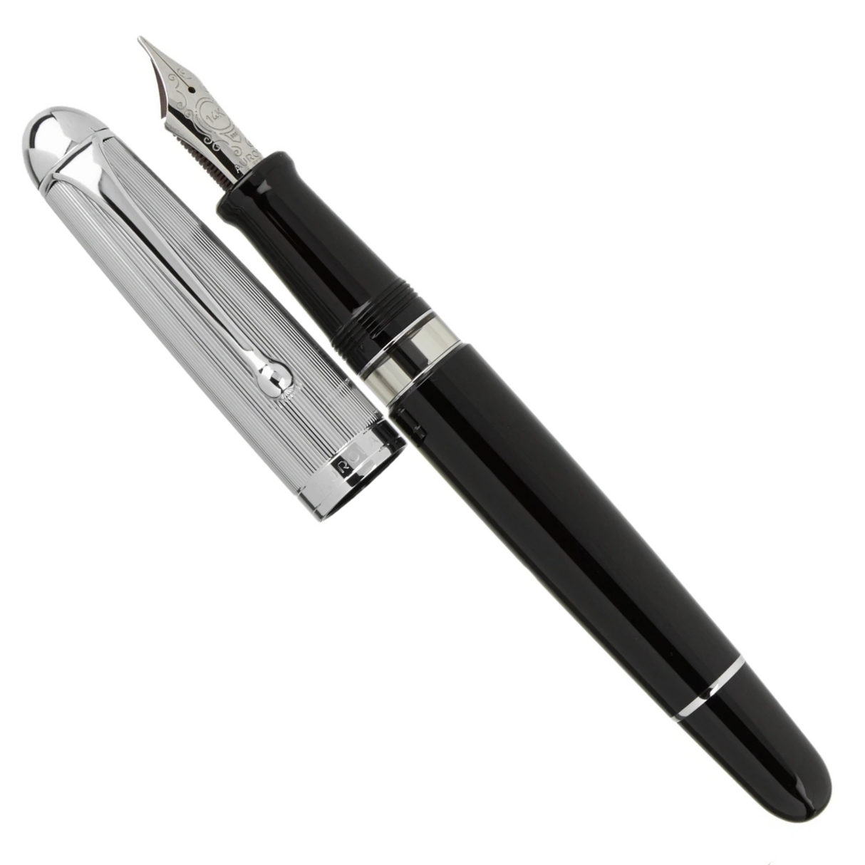 Aurora 88 Chrome Black Large w/ Chrome Cap Fountain Pen