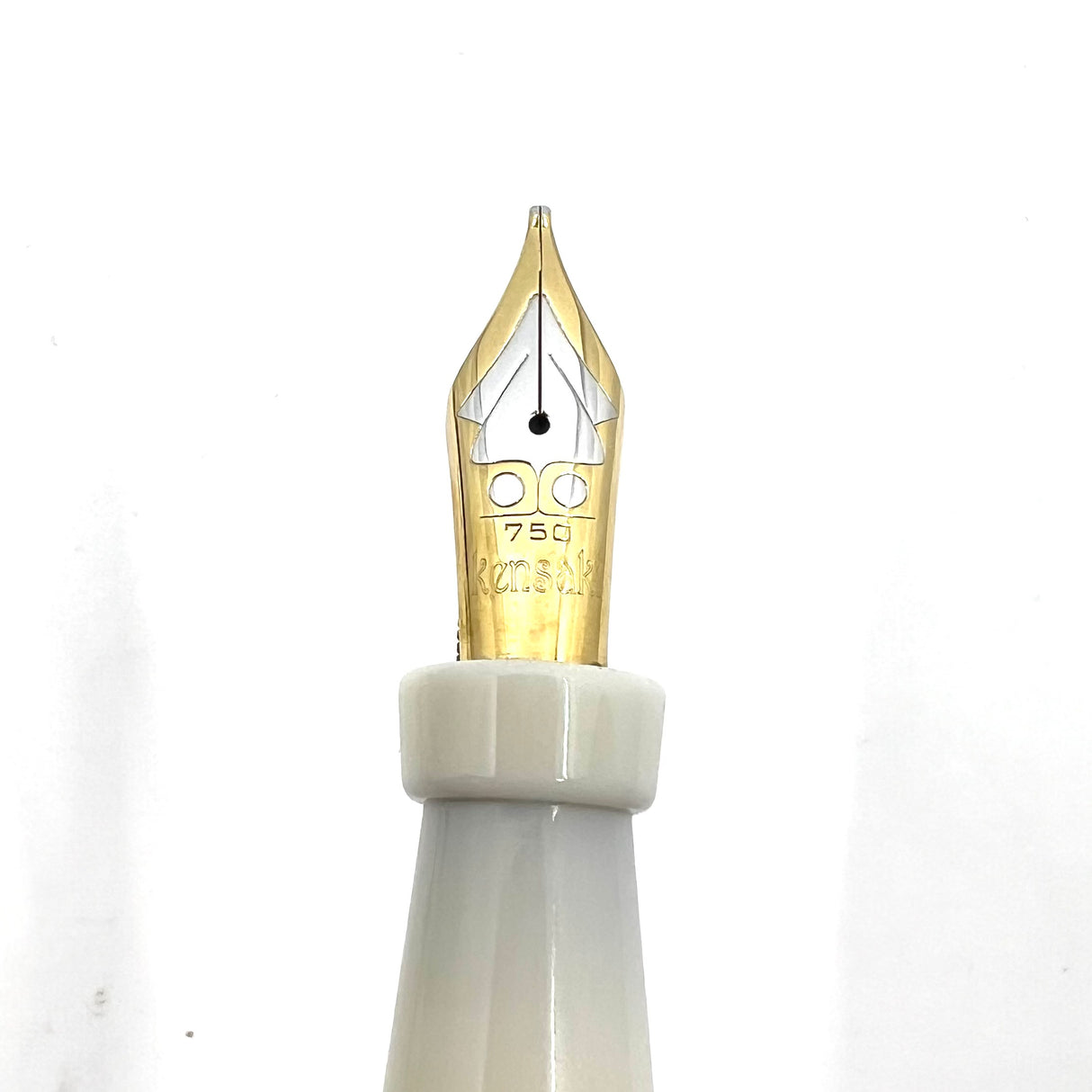 Bexley Giant Fountain Pen - White/Blue bands - Large Cursive Italic 18kt Gold Nib