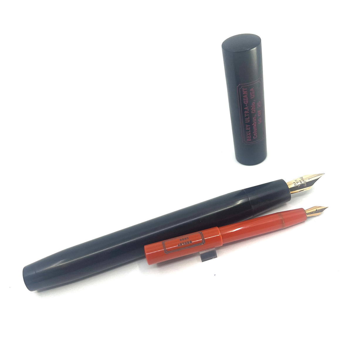 Bexley ULTRA GIANT Limited Edition Black Ebonite Fountain Pen with a Companion Orange Fountain Pen Hidden Inside - Oversized Medium 14kt Gold Nib - Number 00 of 25 that were sold to the Public