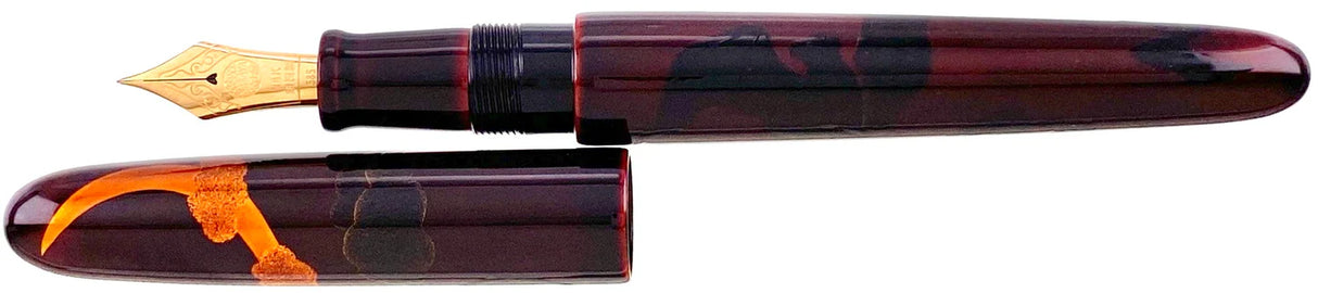 Nakaya Portable Writer Kuro Tamenuri Maki-e Bat Fountain Pen - Broad 14kt Gold Nib