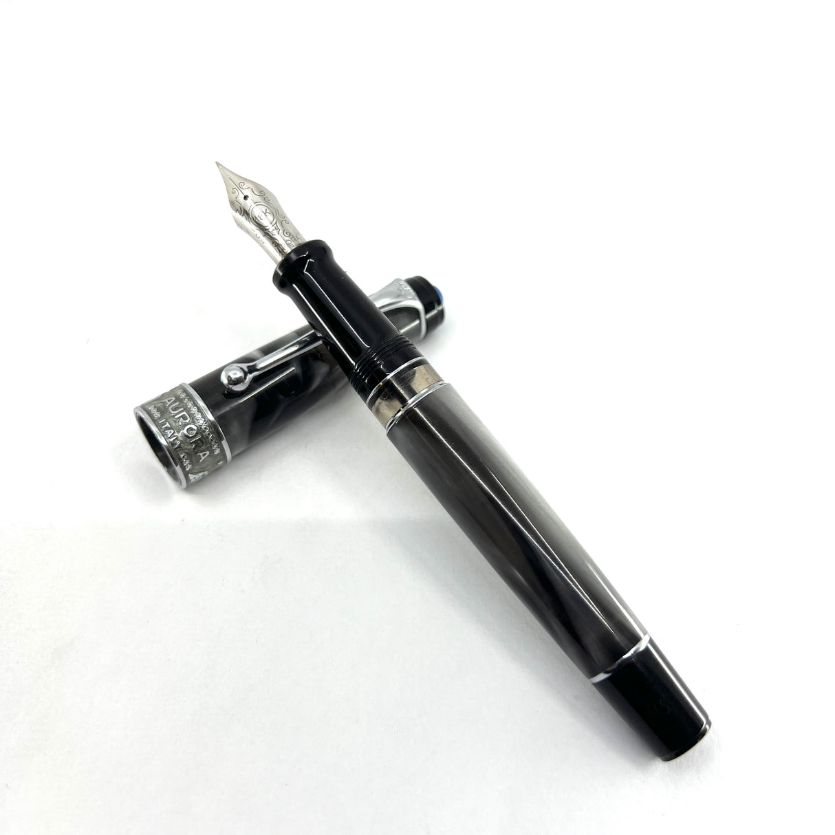 Aurora "Europa" Optima Marbled Charcoal & Gray Limited Edition Fountain Pen - Fine 18kt Gold Nib
