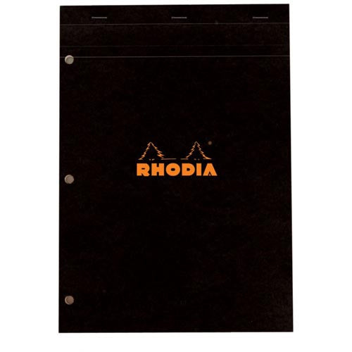 Rhodia Classic Pads Black Lined w /Margin 3 Holes Punched 8 1/4 in. x 11 3/4 in.