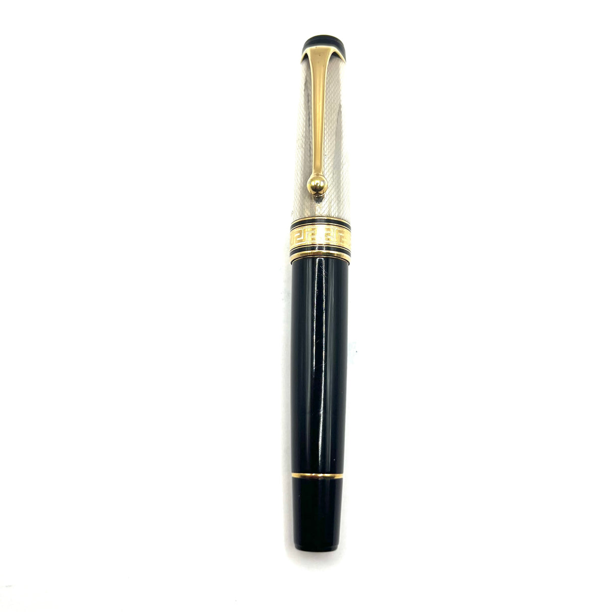 Aurora Optima Sterling Silver Guilloche Cap/Black Resin Barrel Rollerball