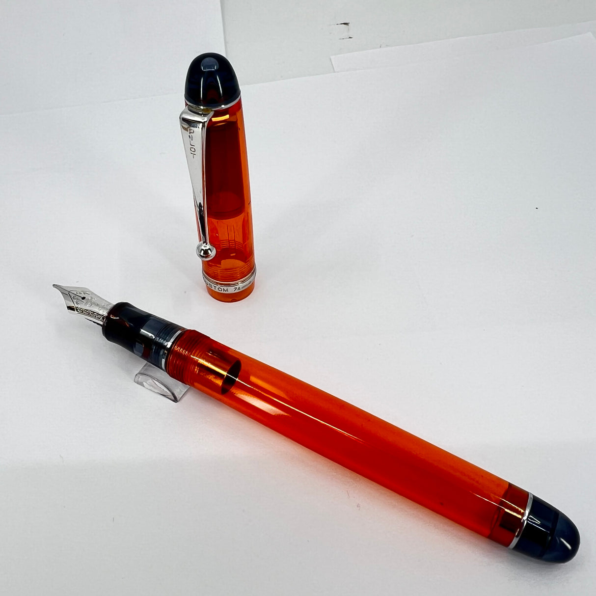 Pilot Custom 74 Orange Transparent Demonstrator Fountain Pen - Broad 14kt Gold Nib