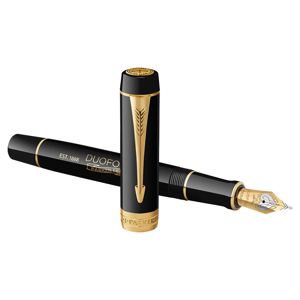 Parker Duofold 135th Anniversary Centennial Fountain Pen in Black Gold Trim