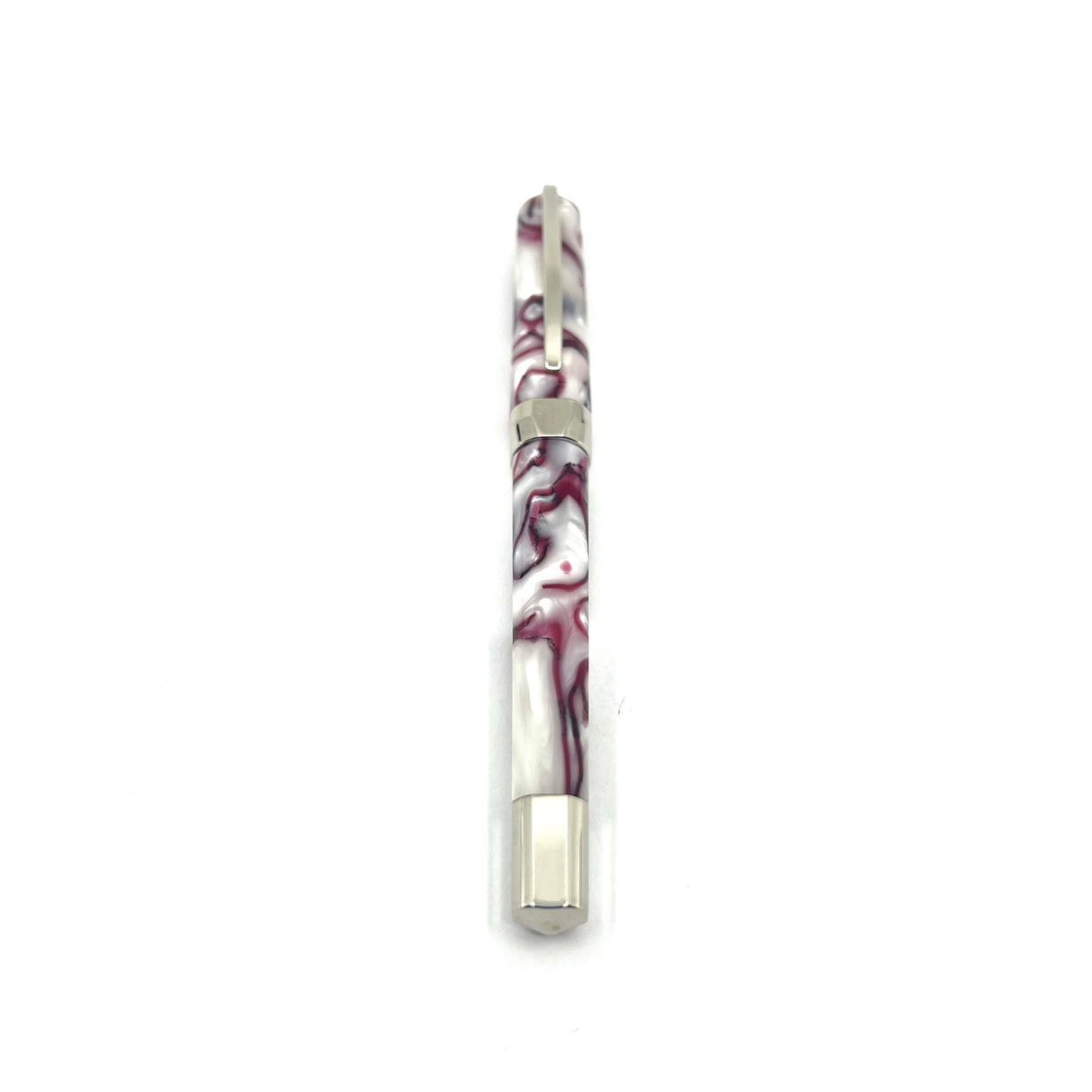 Visconti Opera Fountain Pen with Burgundy Streaking on Lustrous White Backdrop - Medium 14kt Gold Nib
