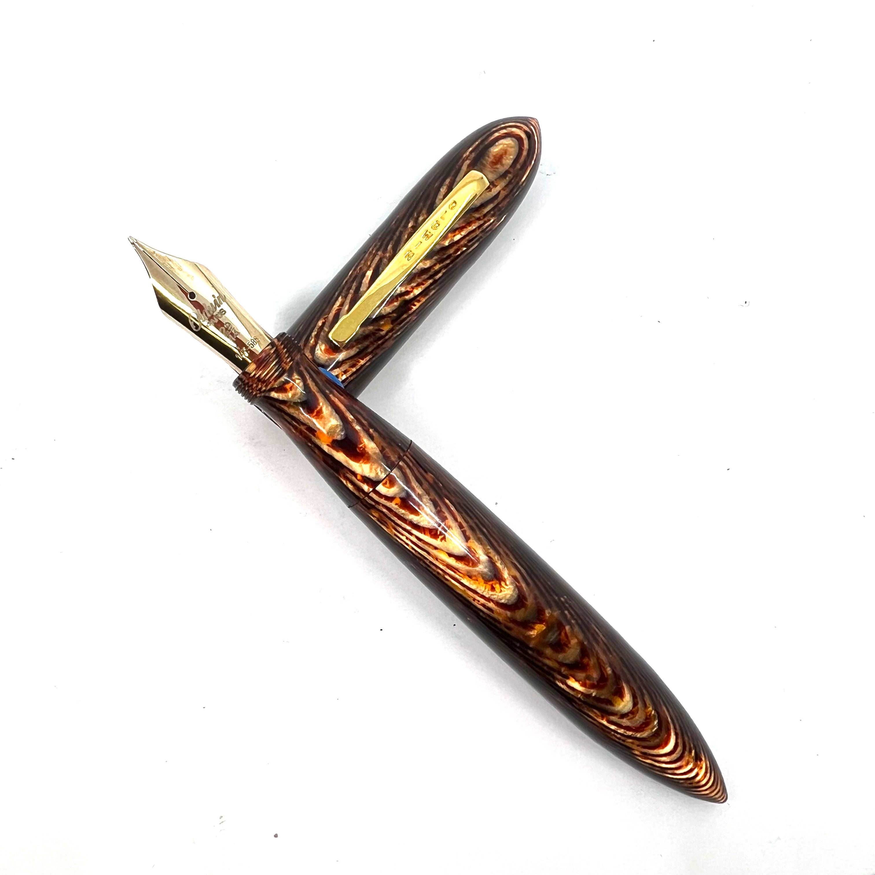 Oldwin (Paris) Torpedo Bronze Arco Spina (Fish Bone) Pattern Celluloid LE Fountain Pen
