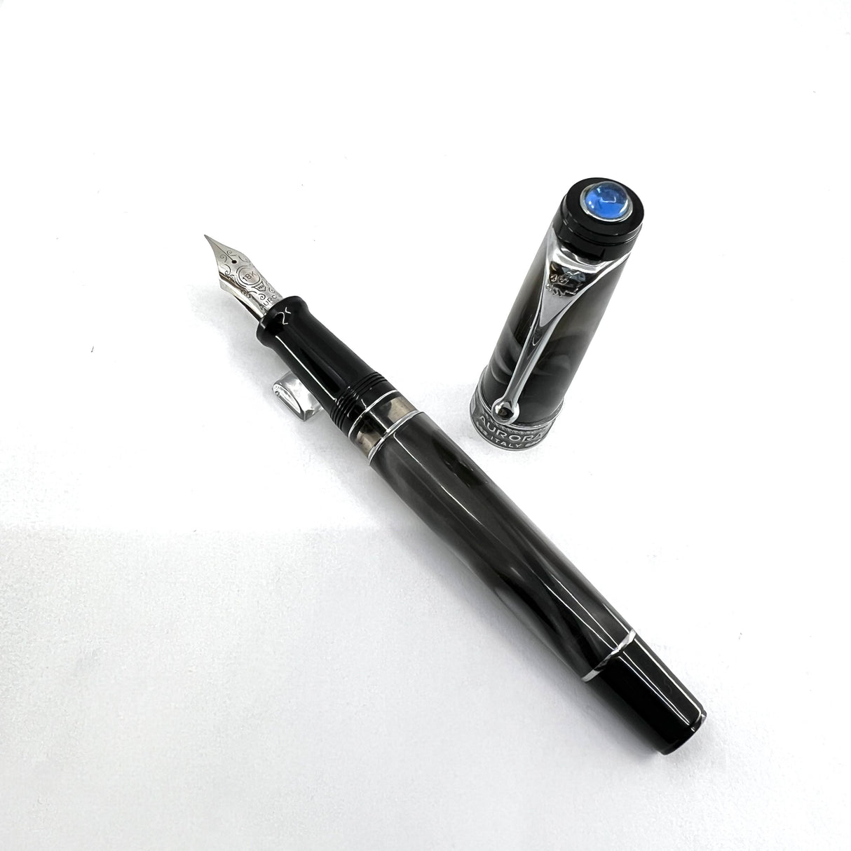 Aurora "Europa" Optima Marbled Charcoal & Gray Limited Edition Fountain Pen - Fine 18kt Gold Nib