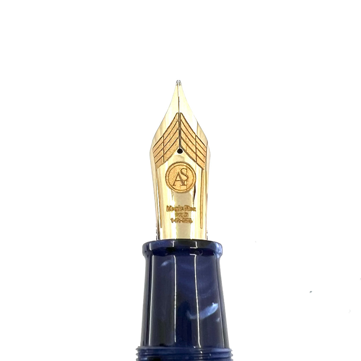 Armando Simoni Club Minimalist La Blue Royale Celluloid Oversized Fountain Pen - Magic Flex Medium #8 Size 14kt Gold Nib