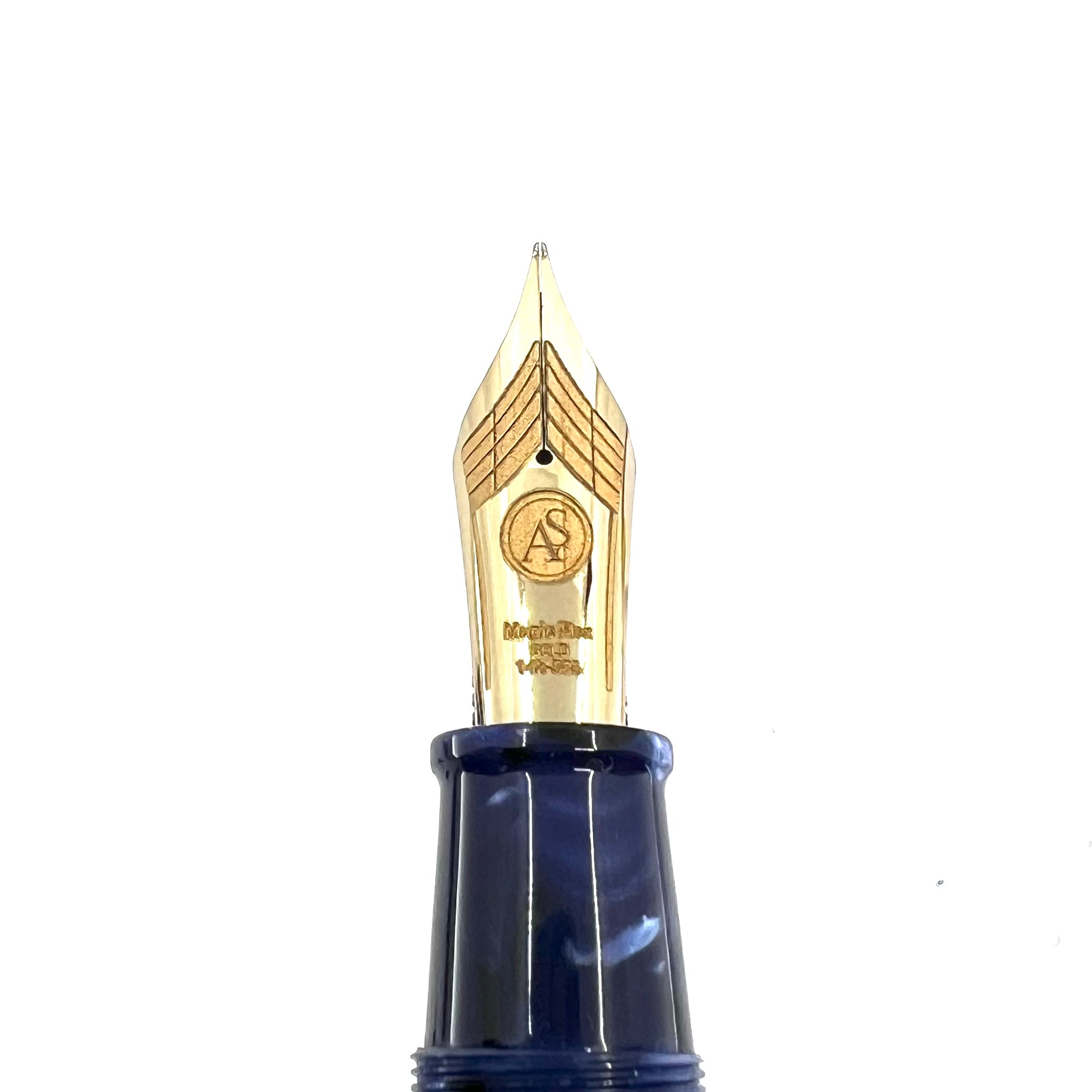 Armando Simoni Club Minimalist La Blue Royale Celluloid Oversized Fountain Pen - Magic Flex Medium #8 Size 14kt Gold Nib