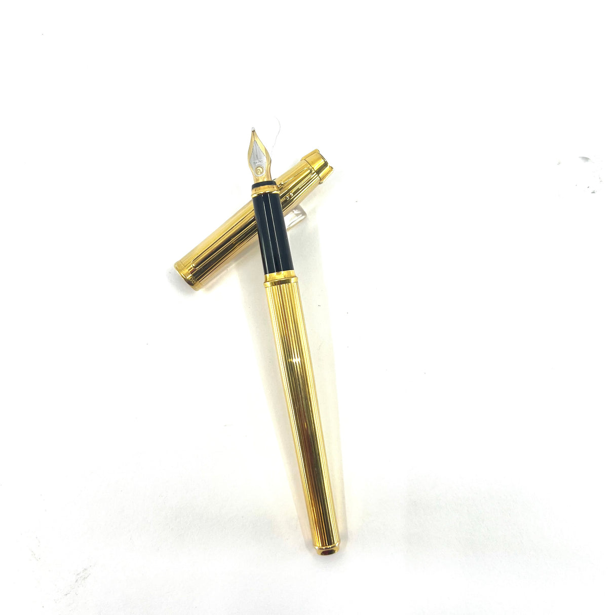Elysee Parthenon Fountain Pen with Gold-Plated Vertically Etched Body - Medium 18kt Gold Nib