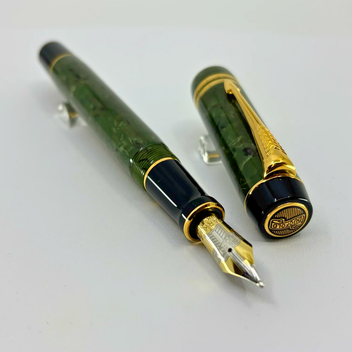 Parker Centennial (Largest Size) Duofold Jade Marble (Grayish Green) Fountain Pen - Broad 18kt Gold Nib