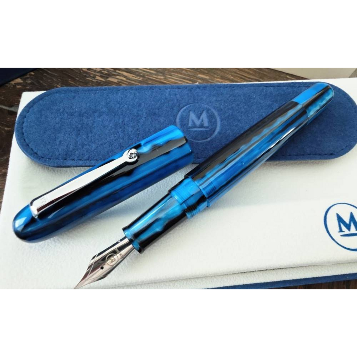 Molteni M71 Blue Line Rhodium Fountain Pen