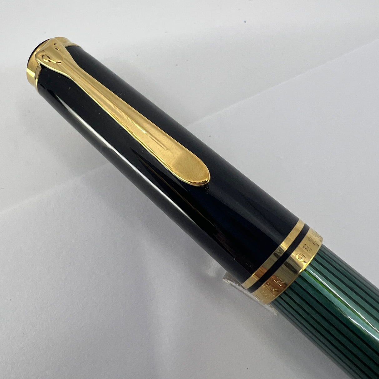 Pelikan Souveran M1000 Green Striped Barrel/Black Cap Fountain Pen - Medium 18kt Gold "PF" Nib