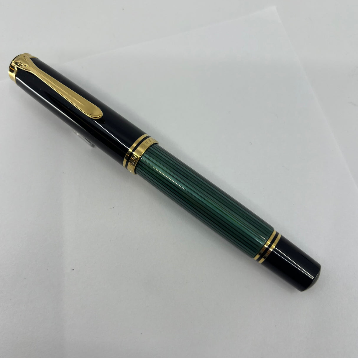 Pelikan Souveran M1000 Green Striped Barrel/Black Cap Fountain Pen - Medium 18kt Gold "PF" Nib