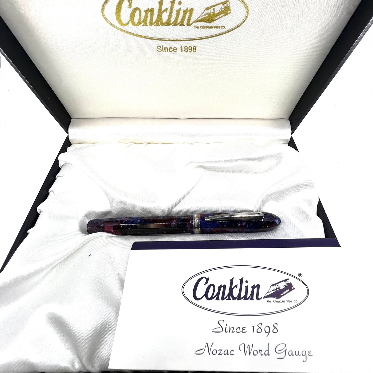 Conklin Nozac Word Gauge Demonstrator Blue and Red Celluloid (made by Visconti circa 2006) i- Broad 18kt Gold Nib