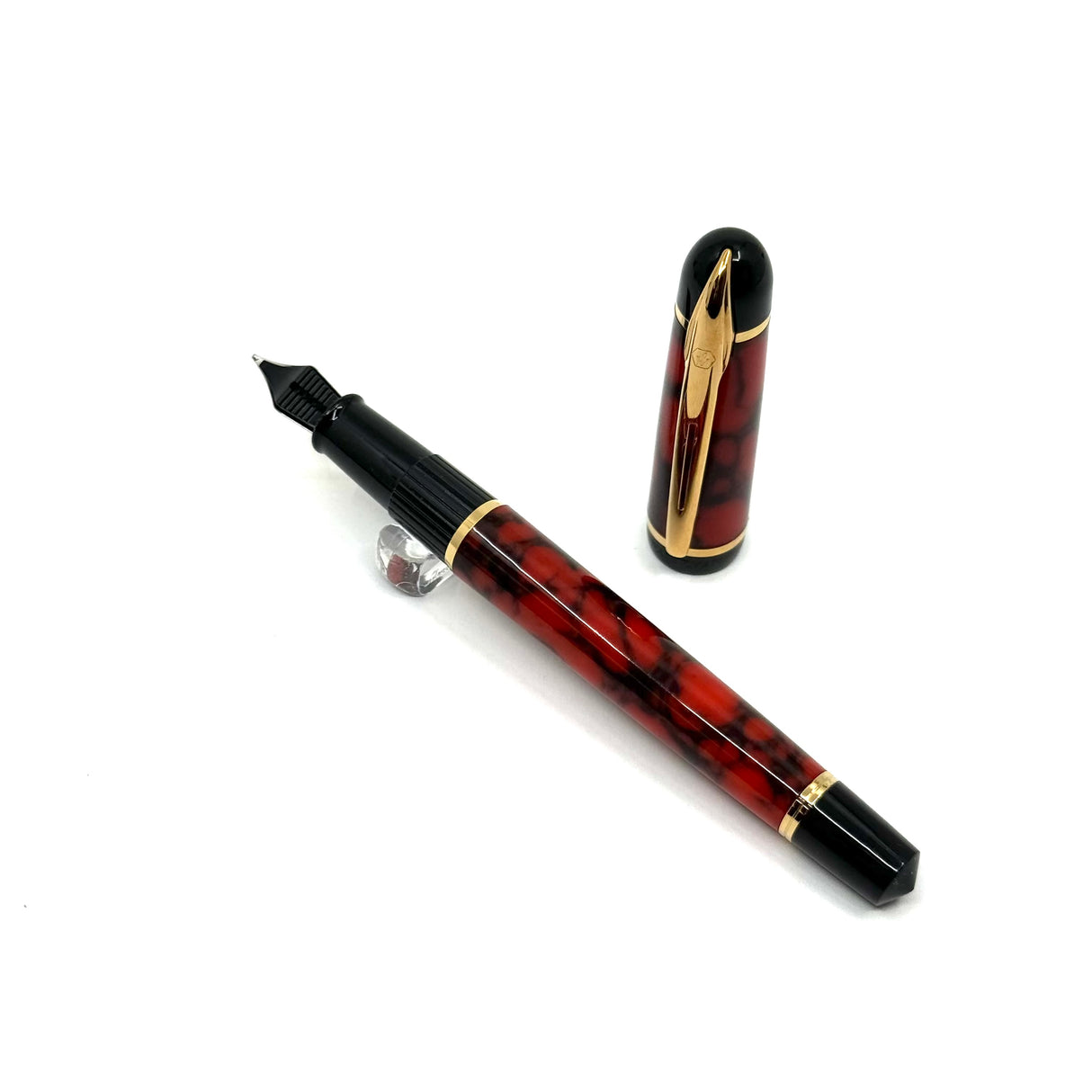 Waterman Phileas Red/Black Marble Fountain Pen - Broad Gilt Stainless Nib