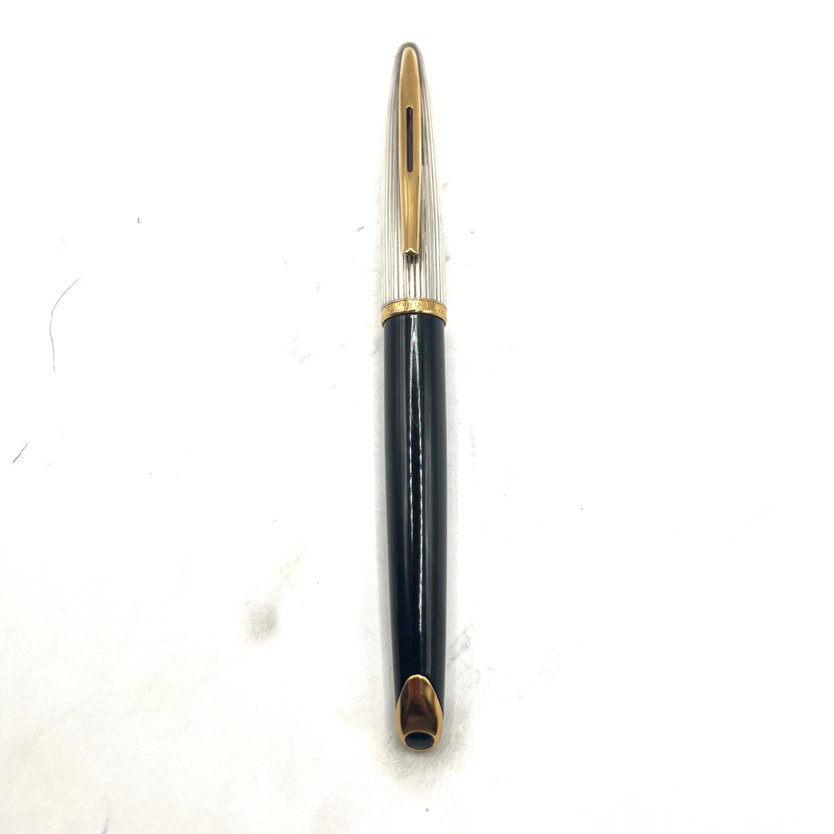 Waterman Carene Deluxe Black Barrel/Silver-Plated Cap Fountain Pen - Fine 18kt Gold Nib
