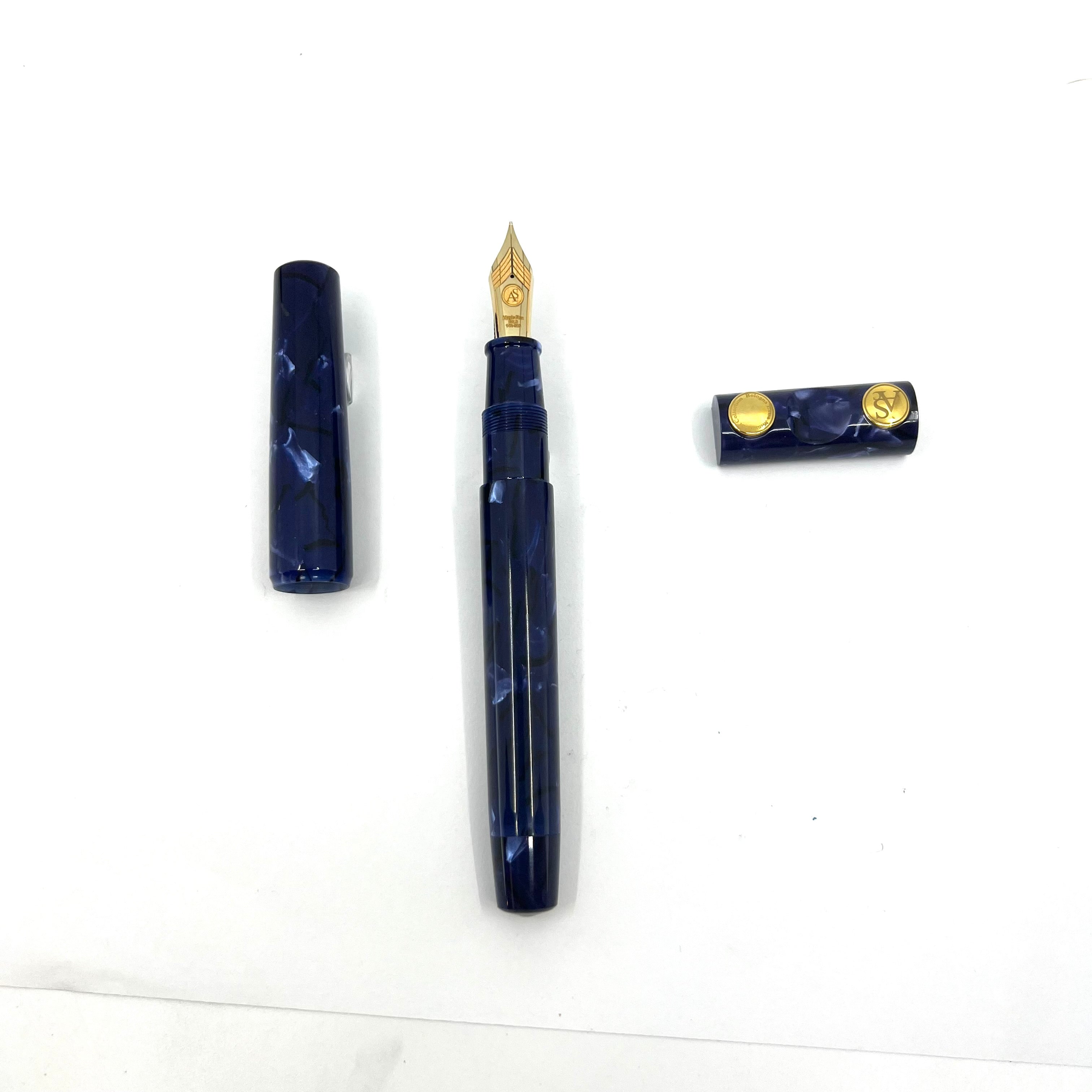 Armando Simoni Club Minimalist La Blue Royale Celluloid Oversized Fountain Pen - Magic Flex Medium #8 Size 14kt Gold Nib