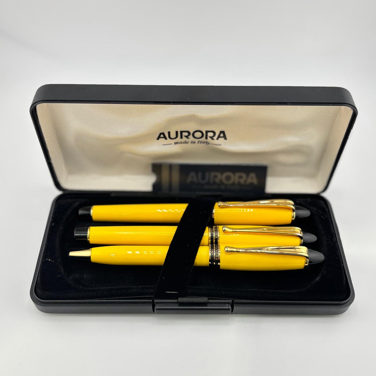 Aurora Ipsilon Resin Yellow Pen Set - Fountain Pen Rollerball and Ballpoint