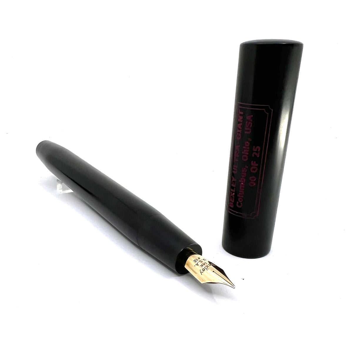 Bexley ULTRA GIANT Limited Edition Black Ebonite Fountain Pen with a Companion Orange Fountain Pen Hidden Inside - Oversized Medium 14kt Gold Nib - Number 00 of 25 that were sold to the Public