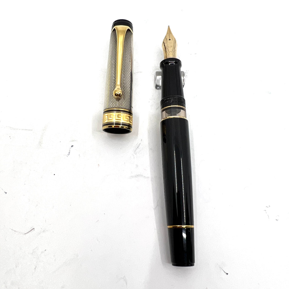 Aurora Optima Black Resin/Sterling Silver Guilloche Cap Fountain Pen