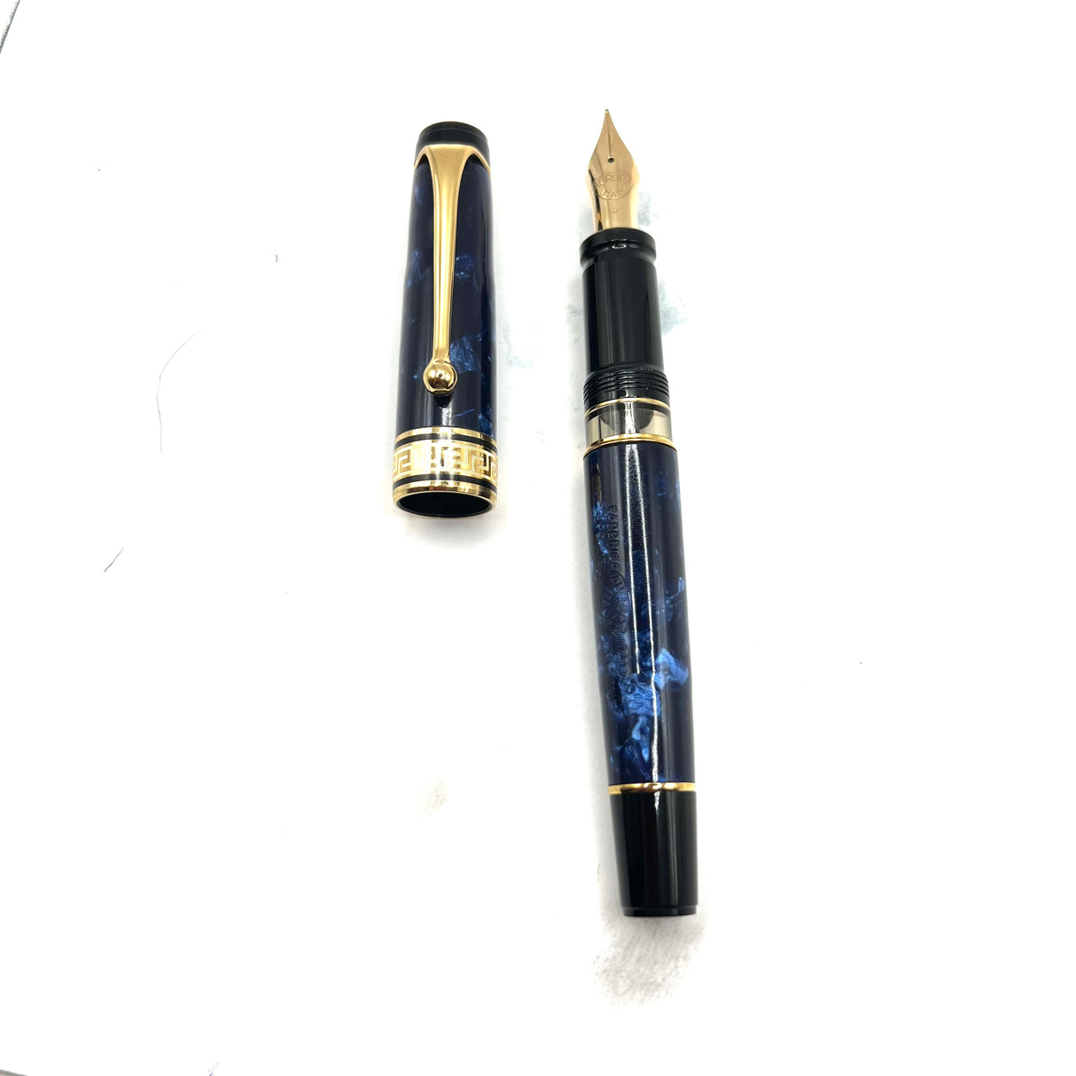 Aurora Optima Blue Marble Auroloide Fountain Pen - Medium 14kt Gold Nib