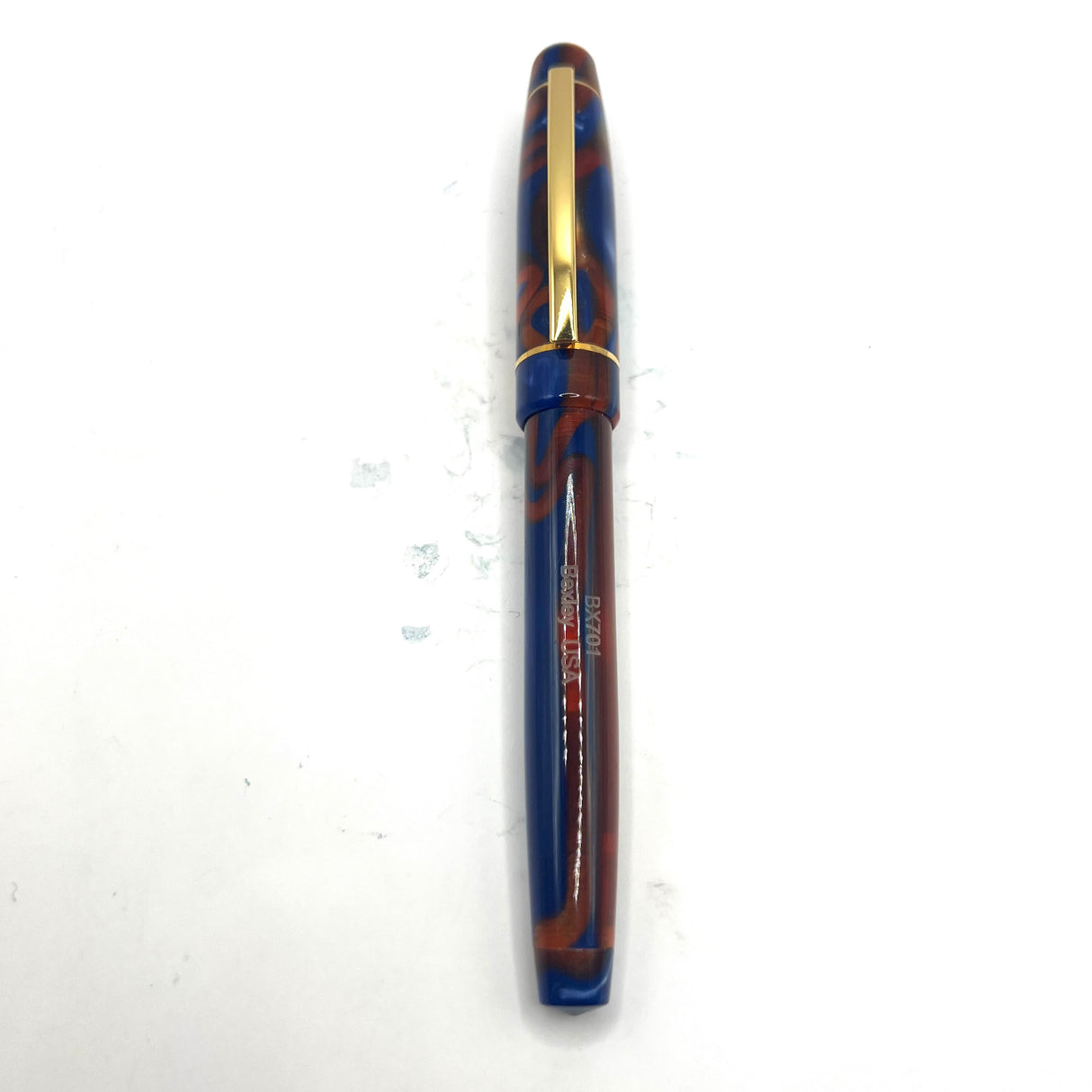 Bexley BX701 Lustrous Blue & Amber Swirl Fountain Pen - Medium Gold-Plated Nib