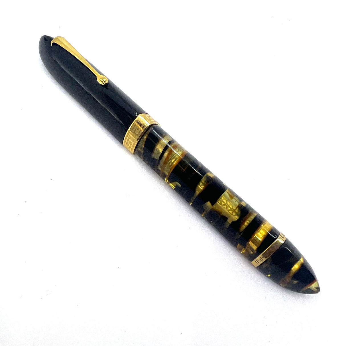 ASC - ARMANDO SIMONI CLUB Oversized Triangolo Black Lucens Celluloid Limited Edition 3-Sided Fountain Pen - Magic Flex Large #8 Size Medium 14kt Gold Nib