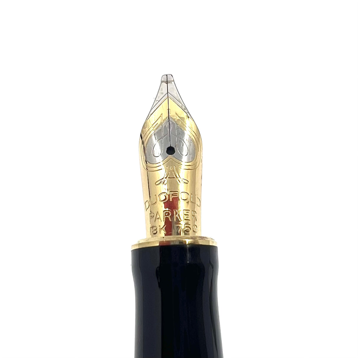 Parker Duofold International (Standard Size) Pearl & Black Fountain Pen - Broad Stub 18kt Gold Nib