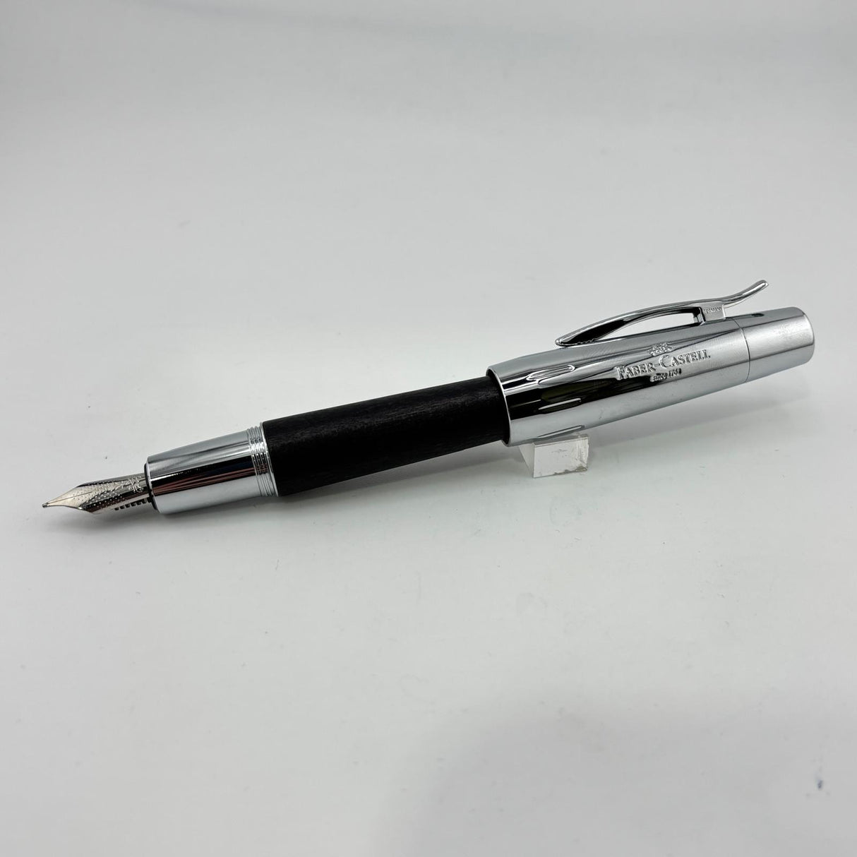Faber-Castell E-Motion Black wood barrel chrome cap - Fountain Pen