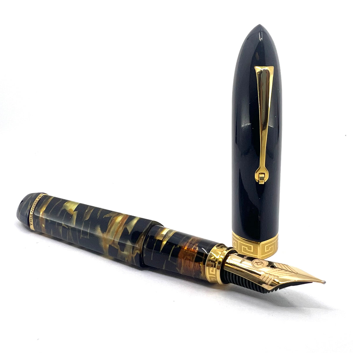 ASC - ARMANDO SIMONI CLUB Oversized Triangolo Black Lucens Celluloid Limited Edition 3-Sided Fountain Pen - Magic Flex Large #8 Size Medium 14kt Gold Nib