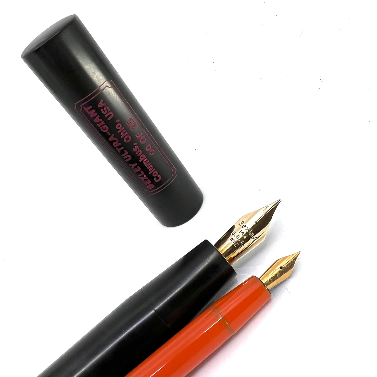 Bexley ULTRA GIANT Limited Edition Black Ebonite Fountain Pen with a Companion Orange Fountain Pen Hidden Inside - Oversized Medium 14kt Gold Nib - Number 00 of 25 that were sold to the Public