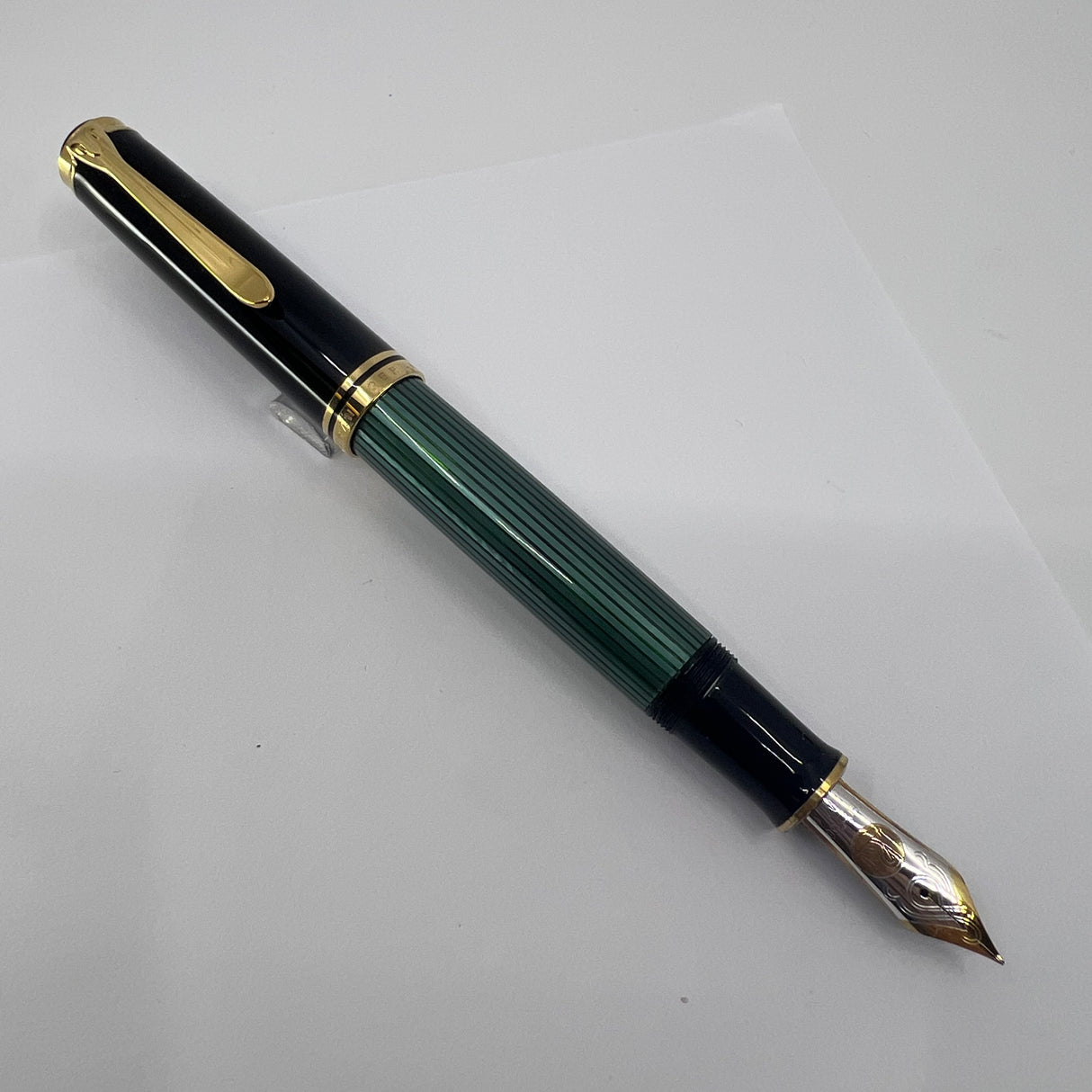 Pelikan Souveran M1000 Green Striped Barrel/Black Cap Fountain Pen - Medium 18kt Gold "PF" Nib