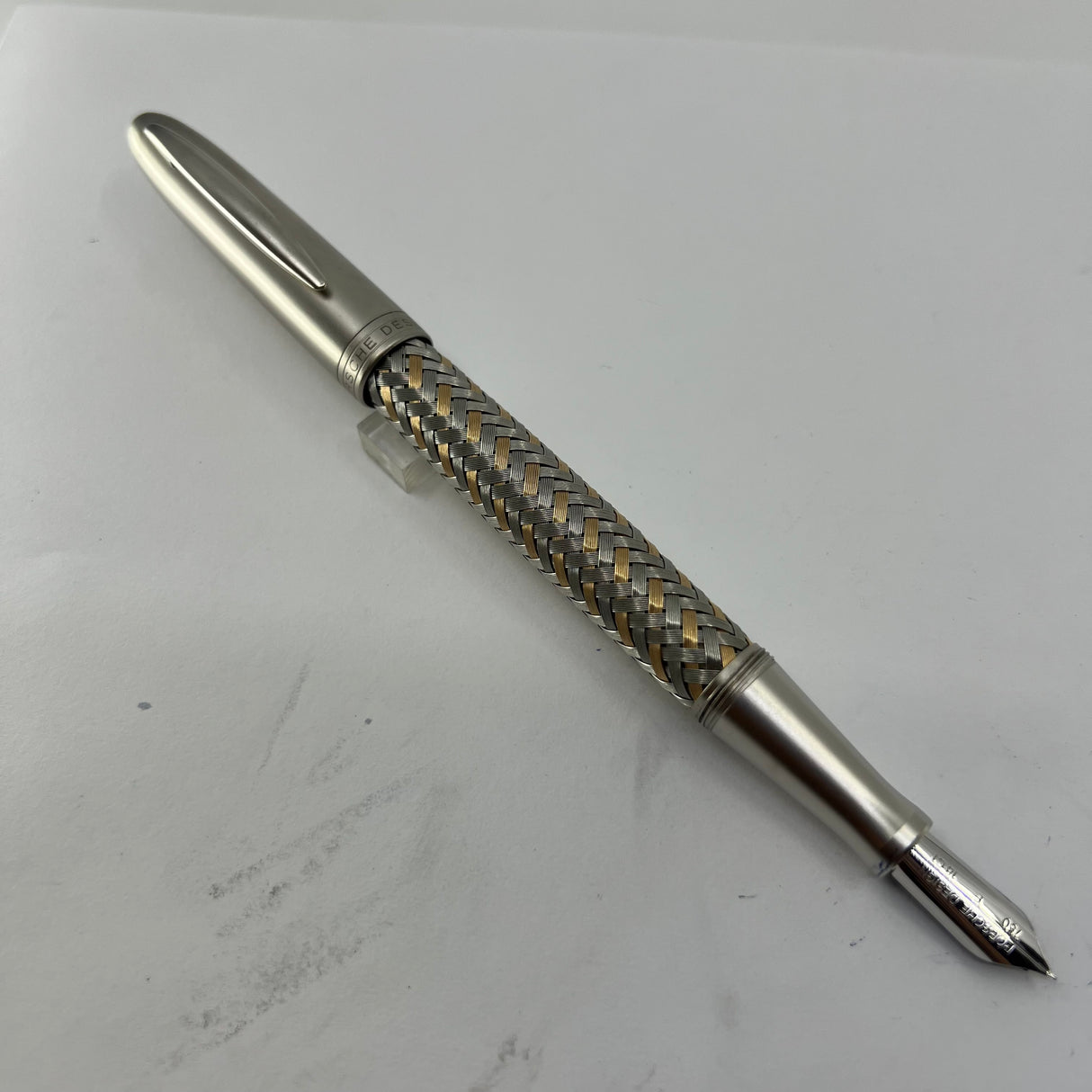 Porsche Design Tec Flex Fountain Pen - Two-Tone Basket Weave Barrel - Fine 18kt Gold Nib