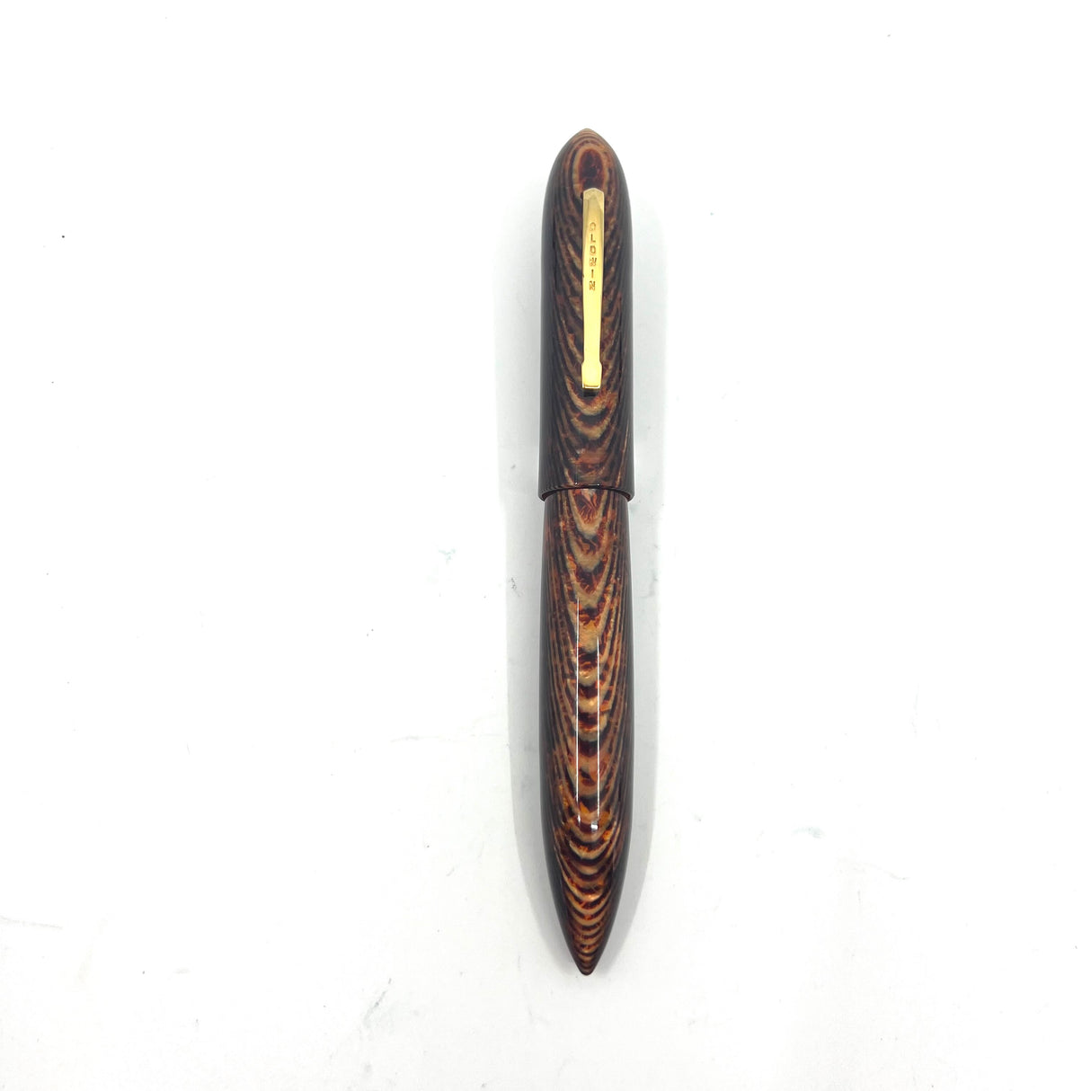 Oldwin Paris Torpedo Bronze Arco Spina (Fish Bone) Pattern Celluloid LE Fountain Pen-RARE!