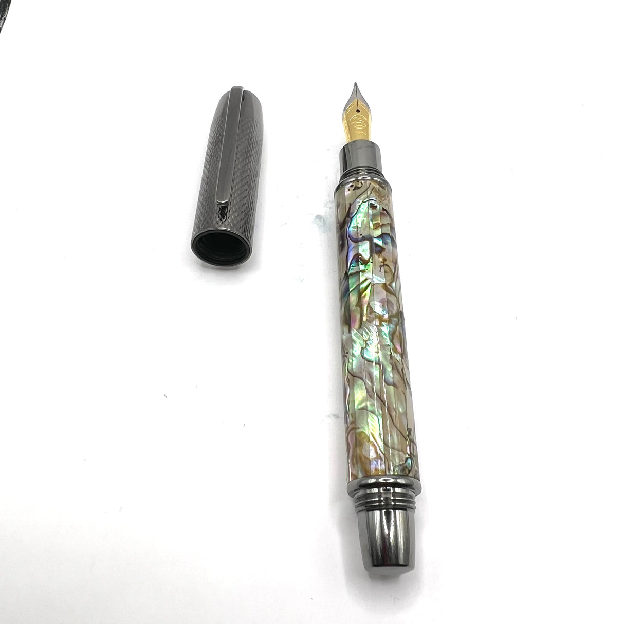 Mabie Todd Lustrous Abalone Fountain Pen - Fine Gold-Plated Nib