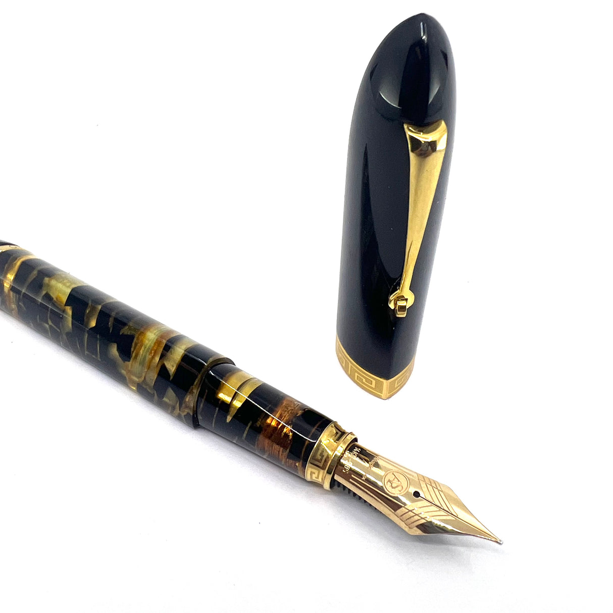 ASC - ARMANDO SIMONI CLUB Oversized Triangolo Black Lucens Celluloid Limited Edition 3-Sided Fountain Pen - Magic Flex Large #8 Size Medium 14kt Gold Nib