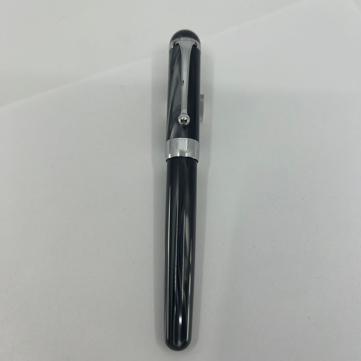 Aurora Alpha Tuscan Night Lustrous Marbled Charcoal Fountain Pen - Medium 14kt Gold Nib