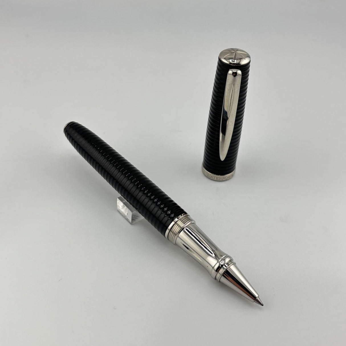Waterford Oversized Weighty Black Fluted Horizontal - Rollerball Pen