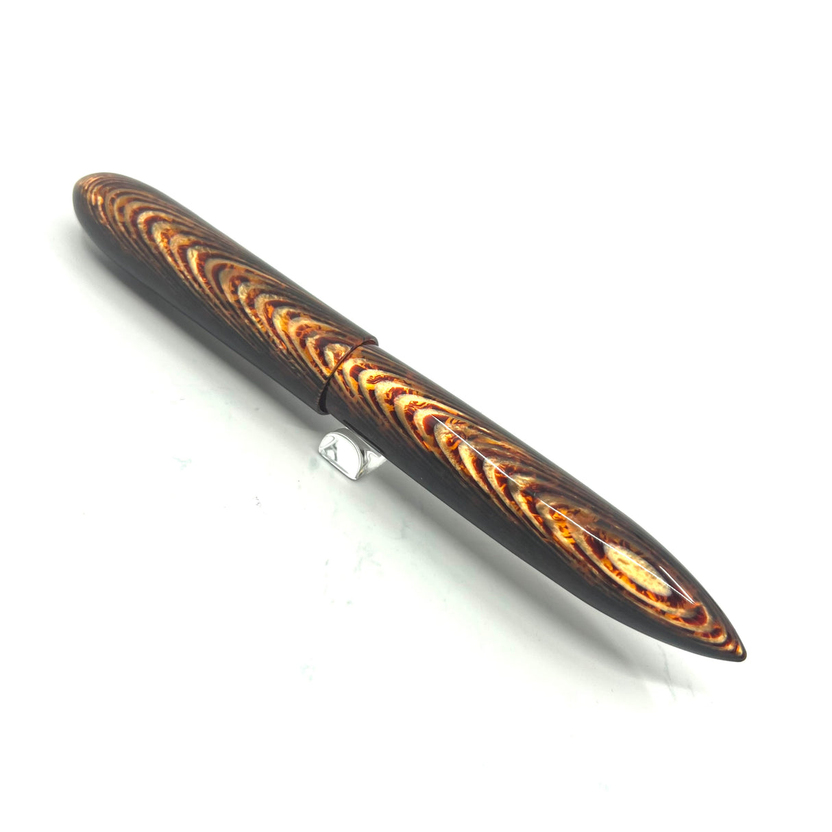 Oldwin Paris Torpedo Bronze Arco Spina (Fish Bone) Pattern Celluloid LE Fountain Pen-RARE!