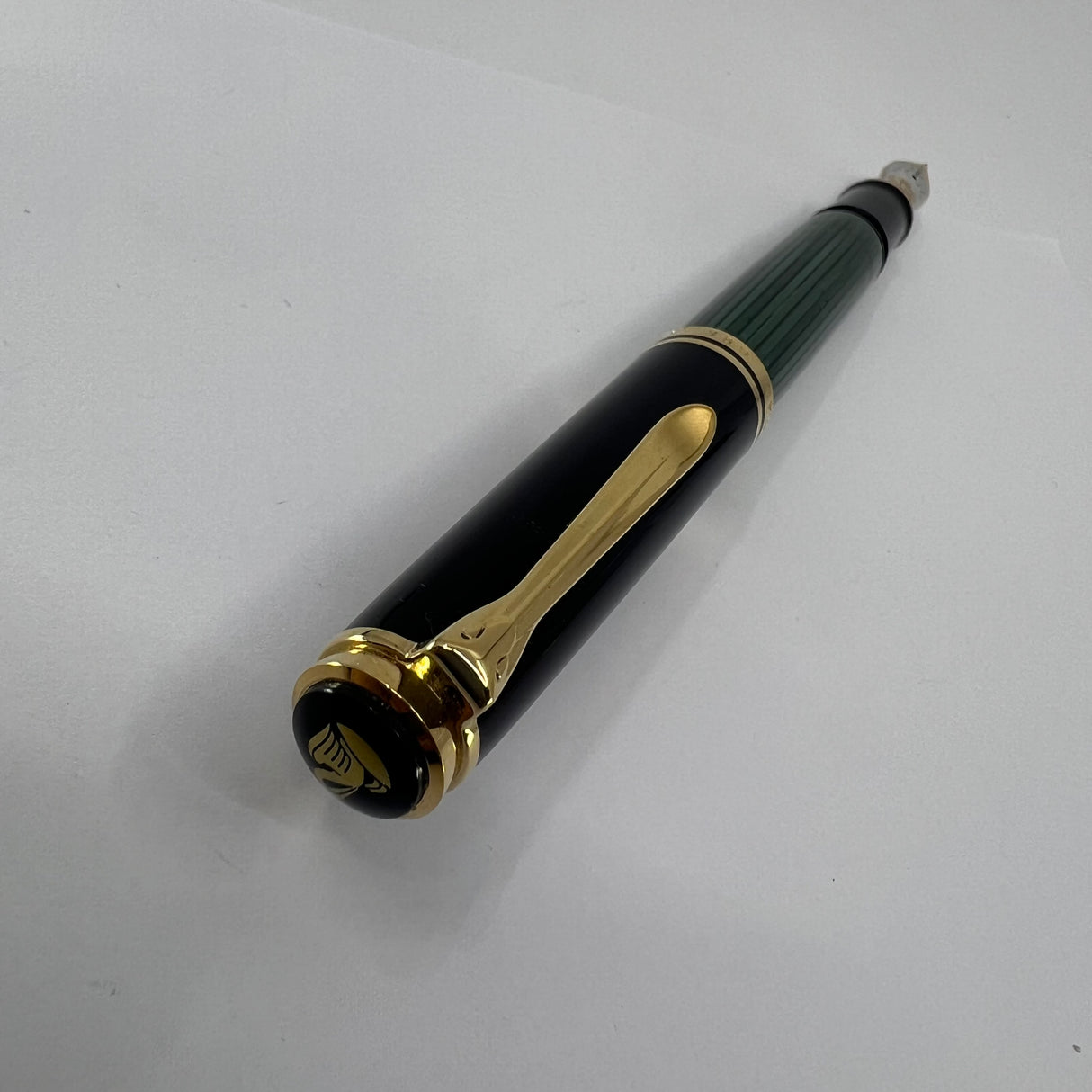 Pelikan Souveran M1000 Green Striped Barrel/Black Cap Fountain Pen - Medium 18kt Gold "PF" Nib