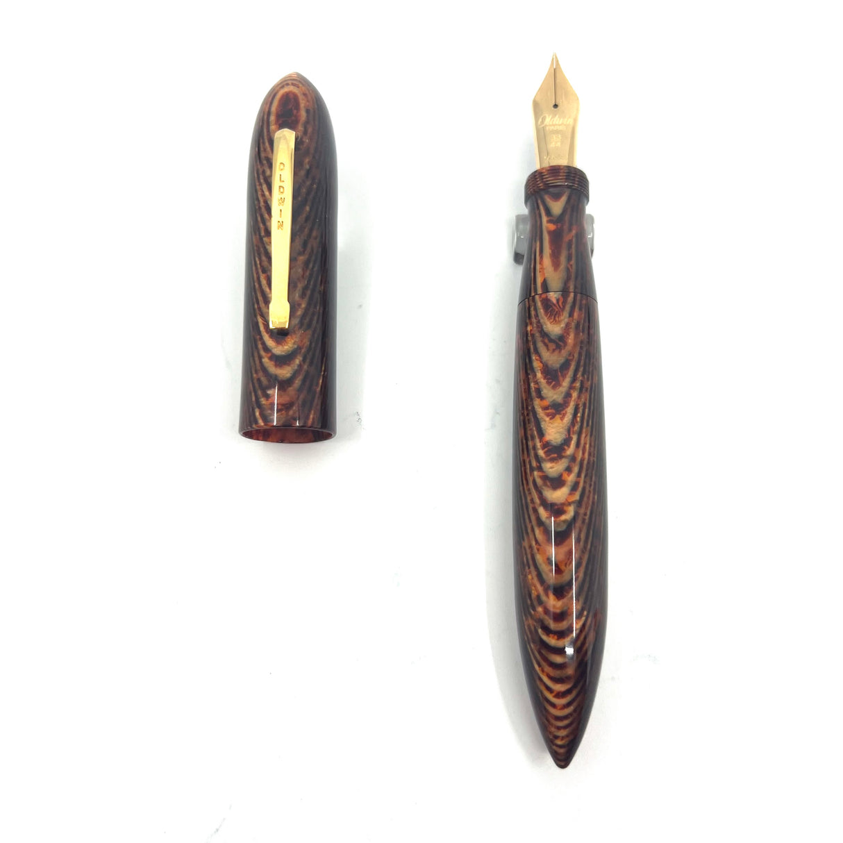 Oldwin Paris Torpedo Bronze Arco Spina (Fish Bone) Pattern Celluloid LE Fountain Pen-RARE!