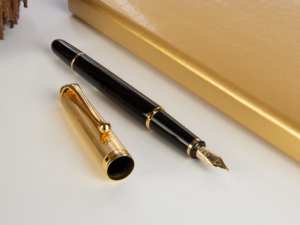 Aurora 88 Gold Plated Cap / Black Barrel Small Fountain Pen