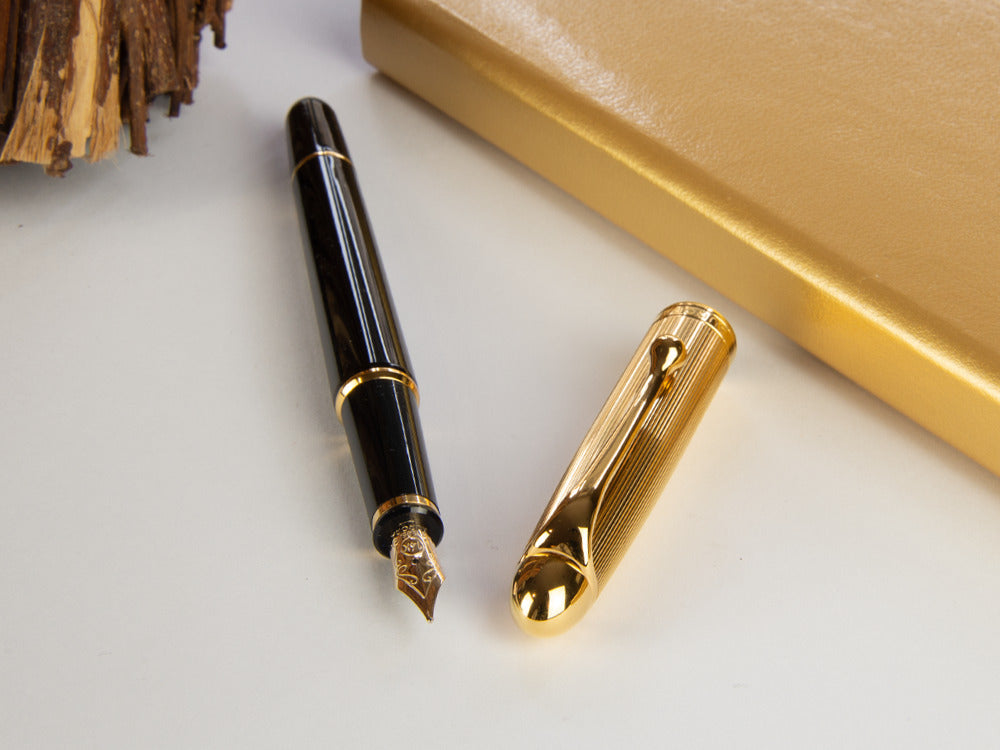 Aurora 88 Gold Plated Cap / Black Barrel Small Fountain Pen