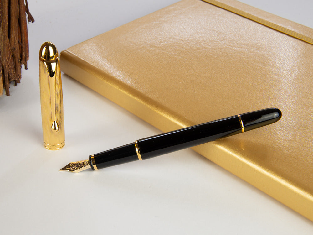 Aurora 88 Gold Plated Cap / Black Barrel Small Fountain Pen