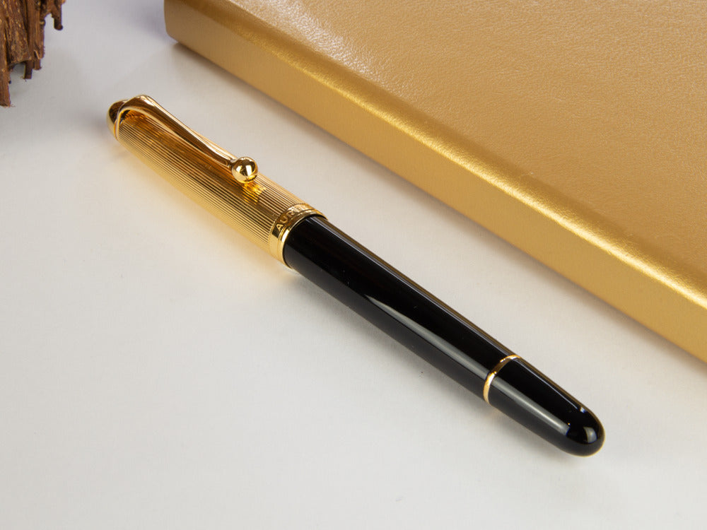 Aurora 88 Gold Plated Cap / Black Barrel Small Fountain Pen