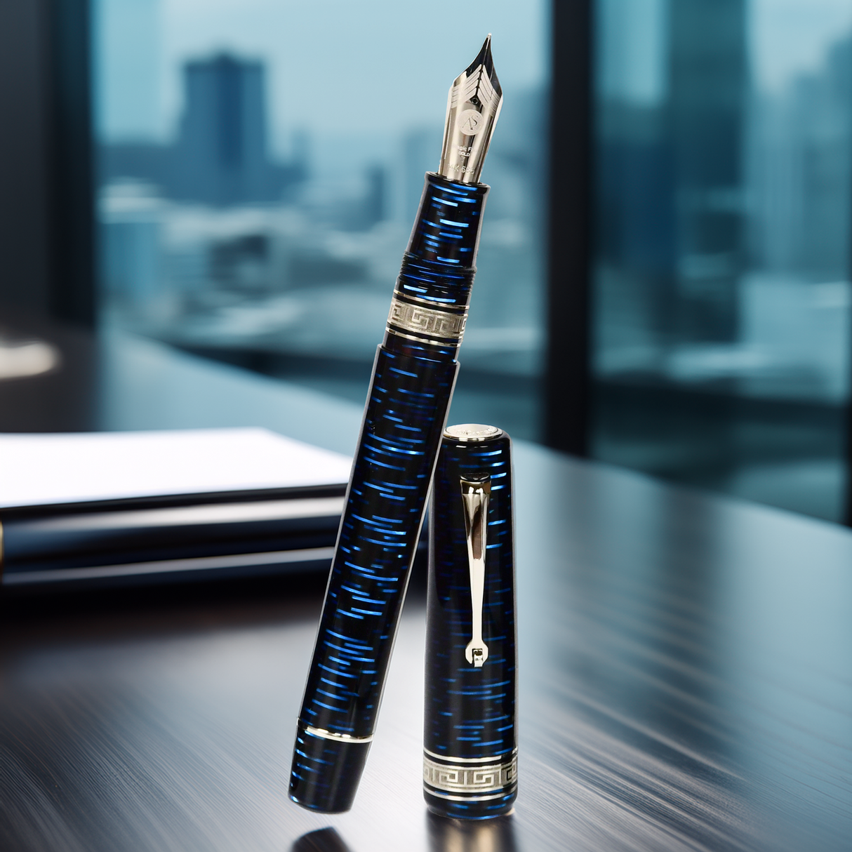 ASC Bologna Extra Blue "Wall Street" Skyscraper Limited Edition Fountain Pen Collection